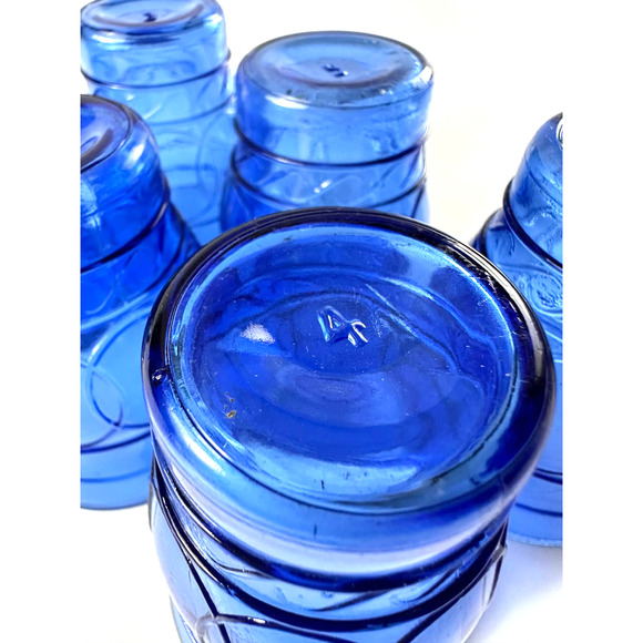Vintage Hazel Atlas Ring O Rings Cobalt Blue Shot Juice Cordial Glasses Tumblers - Picture 8 of 12